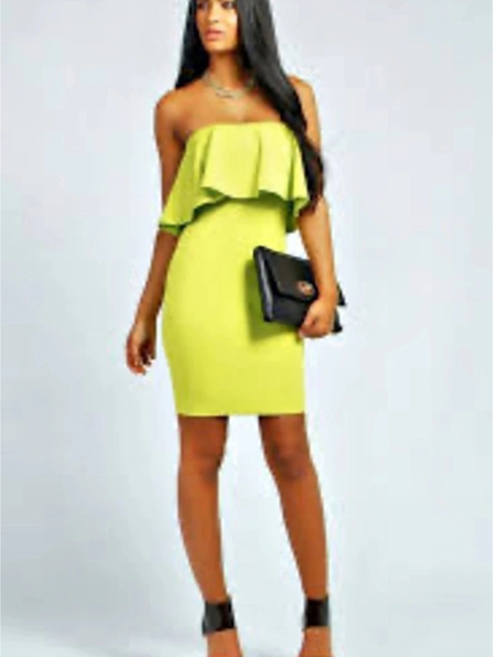 boohoo Strapless Ruffle Midi Dress